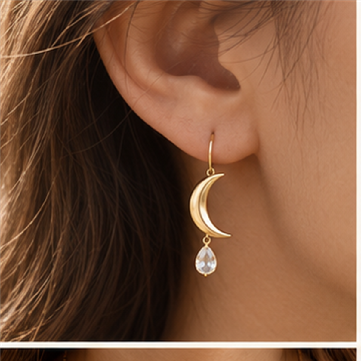 Crescent Drop Earrings in use