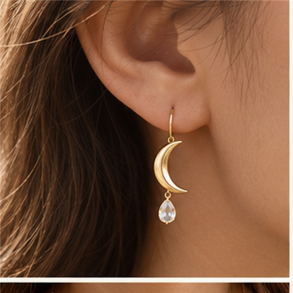 Crescent Drop Earrings in use