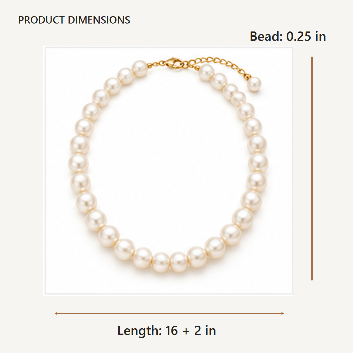 Pearl Finish Strand Necklace dimensions in inches
